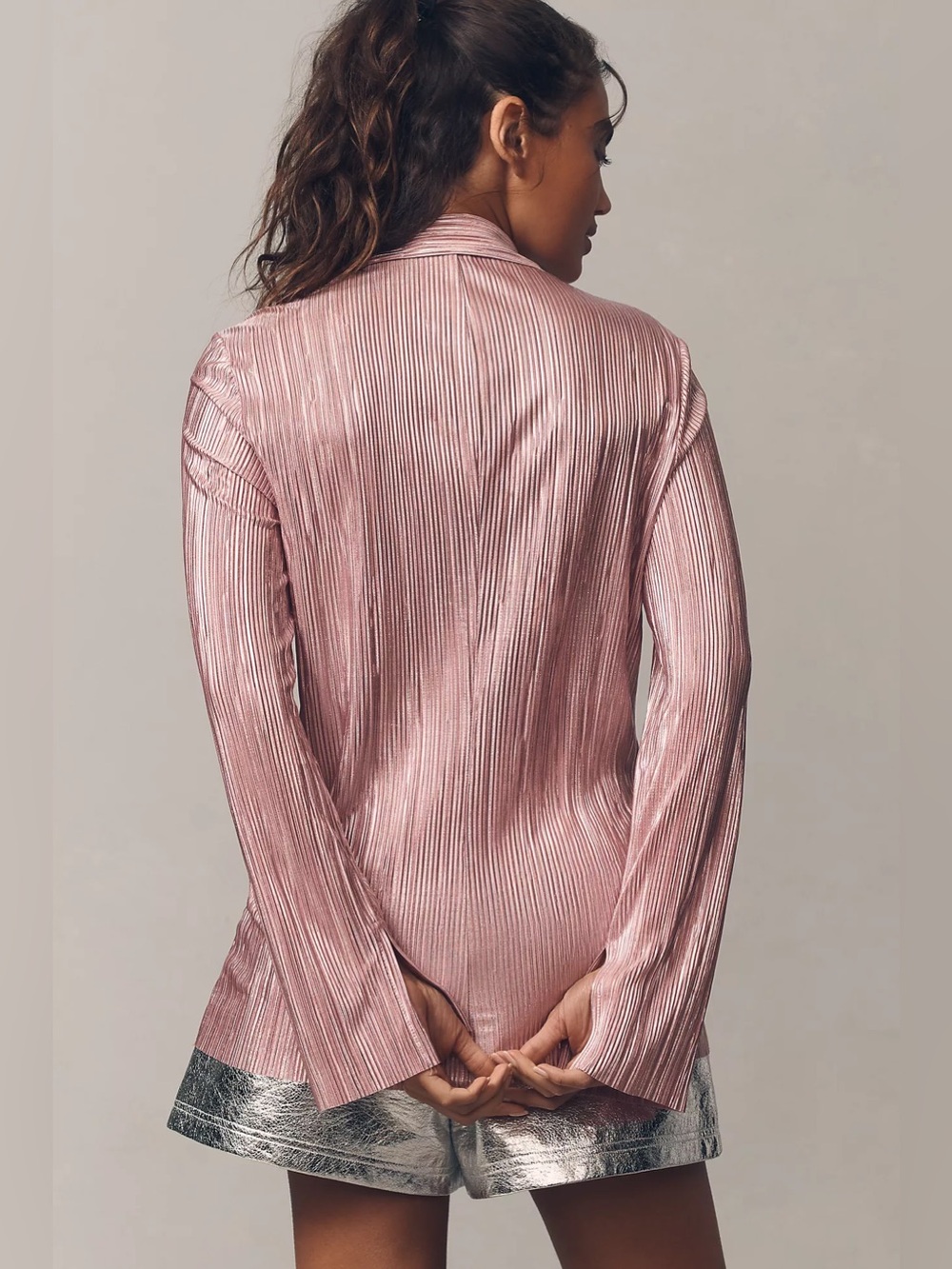 NWOT Sabina Musayev Rigel Pleated Foil Blouse Pink Size Small - Picture 3 of 13